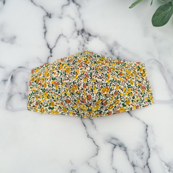 Handmade Accessories - Cream florals, Cotton face mask